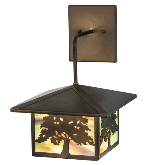 Meyda Lighting Oak Tree 30603 10" Antique Copper Lantern Wall Sconce With Green Art Shade Glass