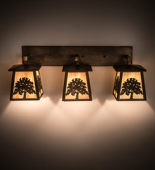 Meyda Lighting Oak Tree 32" 3-Light Antique Copper Vanity Light With Beige Iridescent Shade Glass