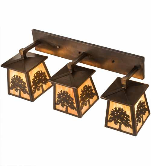Meyda Lighting Oak Tree 32" 3-Light Antique Copper Vanity Light With Beige Iridescent Shade Glass