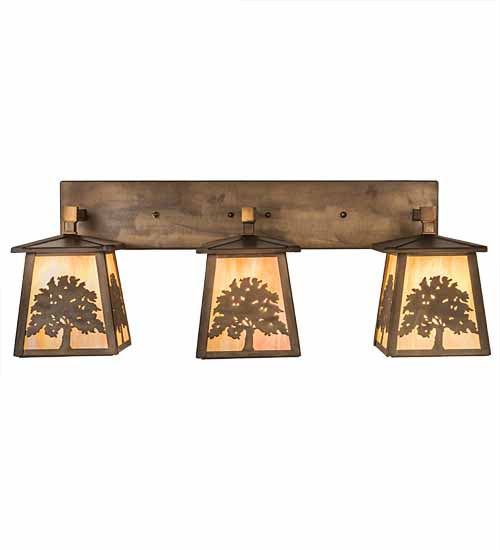 Meyda Lighting Oak Tree 32" 3-Light Antique Copper Vanity Light With Beige Iridescent Shade Glass
