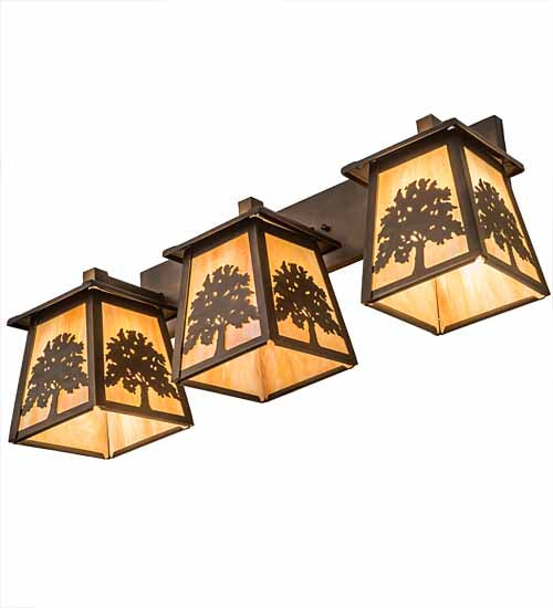 Meyda Lighting Oak Tree 32" 3-Light Antique Copper Vanity Light With Beige Iridescent Shade Glass