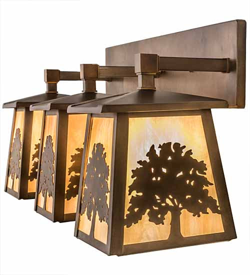 Meyda Lighting Oak Tree 32" 3-Light Antique Copper Vanity Light With Beige Iridescent Shade Glass