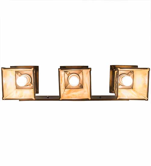 Meyda Lighting Oak Tree 32" 3-Light Antique Copper Vanity Light With Beige Iridescent Shade Glass