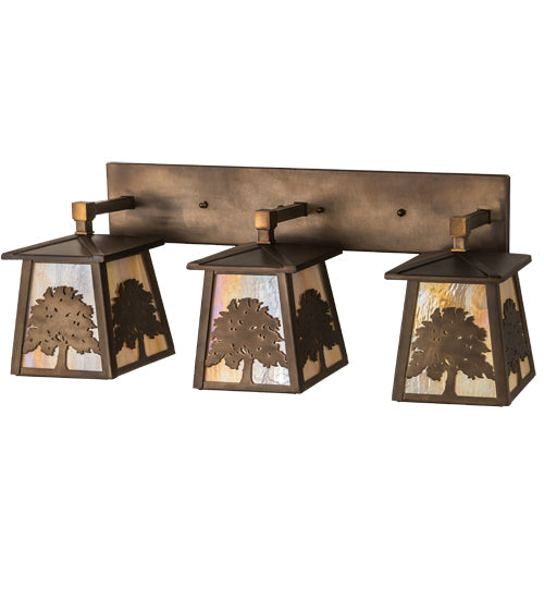 Meyda Lighting Oak Tree 32" 3-Light Antique Copper Vanity Light With Beige Iridescent Shade Glass