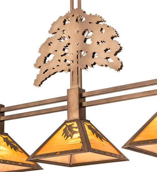 Meyda Lighting Oak Tree 45" 3-Light Antique Copper Leaf Island Pendant Light With Honey Amber Shade Glass