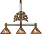 Meyda Lighting Oak Tree 45" 3-Light Antique Copper Leaf Island Pendant Light With Silver Mica Shade Glass