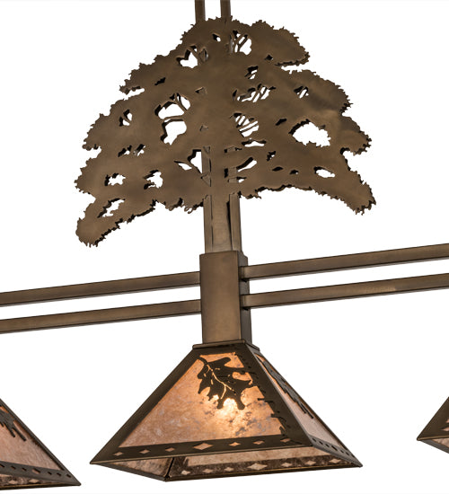 Meyda Lighting Oak Tree 45" 3-Light Antique Copper Leaf Island Pendant Light With Silver Mica Shade Glass