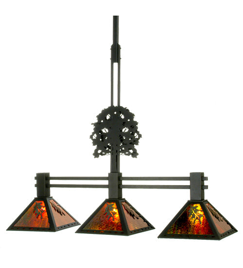 Meyda Lighting Oak Tree 45" 3-Light Textured Black Island Pendant Light With Amber Shade Glass