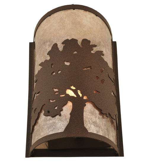 Meyda Lighting Oak Tree 8" Cafe Noir Wall Sconce With Silver Mica Shade Glass