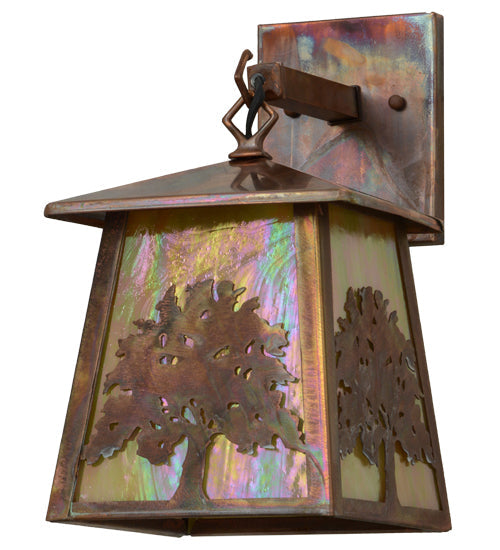 Meyda Lighting Oak Tree 8" Vintage Copper Hanging Wall Sconce With Beige Iridescent Shade Glass