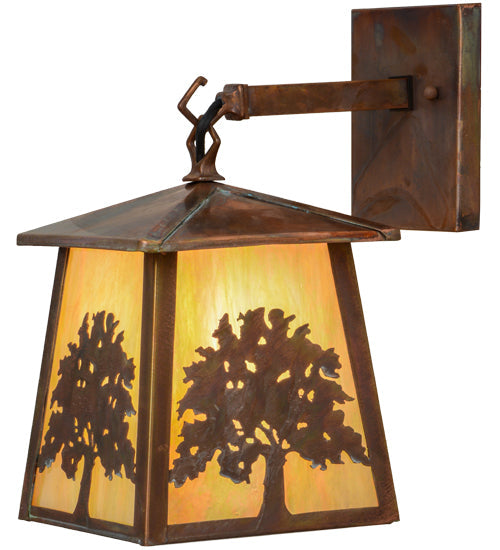 Meyda Lighting Oak Tree 8" Vintage Copper Hanging Wall Sconce With Beige Iridescent Shade Glass