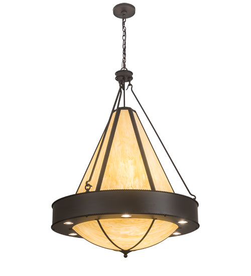 Meyda Lighting Obsidian 36" 12-Light Oil Rubbed Bronze Pendant Light With Beige Botticino Idalight Shade Glass