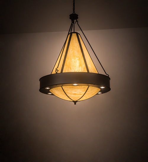 Meyda Lighting Obsidian 36" 12-Light Oil Rubbed Bronze Pendant Light With Beige Botticino Idalight Shade Glass