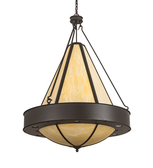Meyda Lighting Obsidian 36" 12-Light Oil Rubbed Bronze Pendant Light With Beige Botticino Idalight Shade Glass