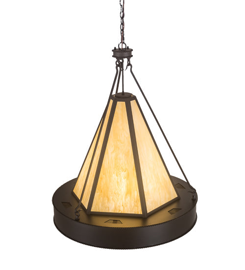 Meyda Lighting Obsidian 36" 12-Light Oil Rubbed Bronze Pendant Light With Beige Botticino Idalight Shade Glass