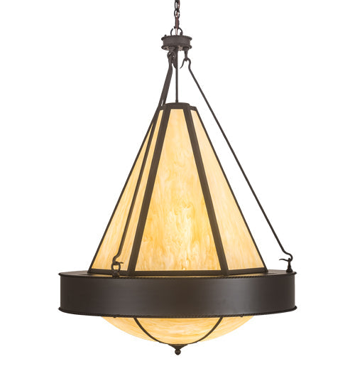 Meyda Lighting Obsidian 36" 12-Light Oil Rubbed Bronze Pendant Light With Beige Botticino Idalight Shade Glass