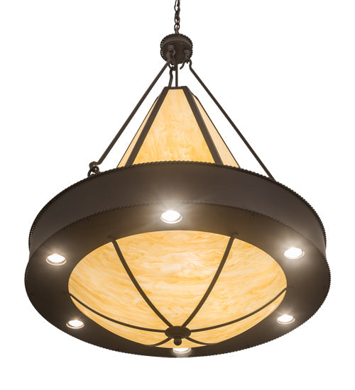 Meyda Lighting Obsidian 36" 12-Light Oil Rubbed Bronze Pendant Light With Beige Botticino Idalight Shade Glass