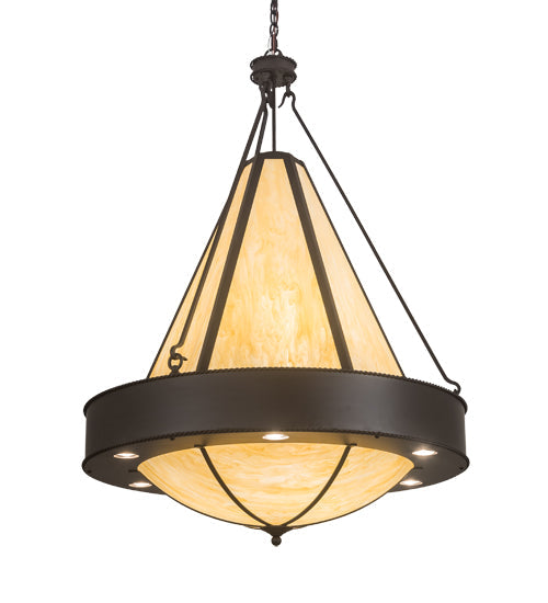 Meyda Lighting Obsidian 36" 12-Light Oil Rubbed Bronze Pendant Light With Beige Botticino Idalight Shade Glass