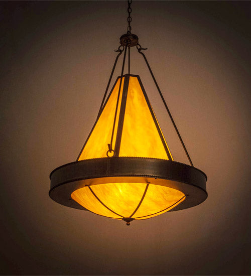 Meyda Lighting Obsidian 36" 6-Light Antique Copper Pendant Light With Ambra Siena Idalight Shade Glass