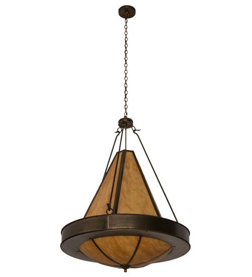Meyda Lighting Obsidian 36" 6-Light Antique Copper Pendant Light With Ambra Siena Idalight Shade Glass