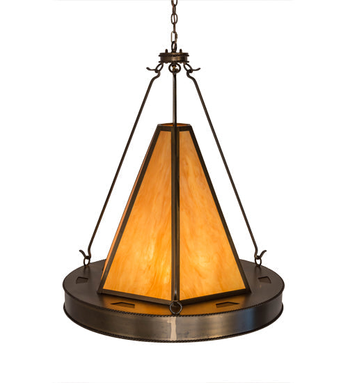 Meyda Lighting Obsidian 36" 6-Light Antique Copper Pendant Light With Ambra Siena Idalight Shade Glass
