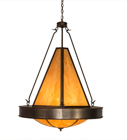 Meyda Lighting Obsidian 36" 6-Light Antique Copper Pendant Light With Ambra Siena Idalight Shade Glass