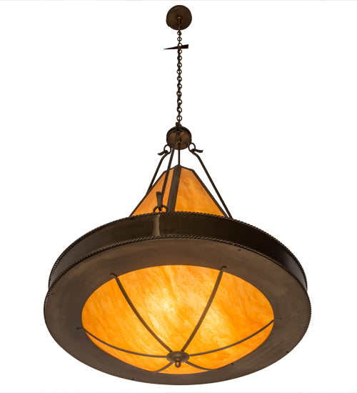 Meyda Lighting Obsidian 36" 6-Light Antique Copper Pendant Light With Ambra Siena Idalight Shade Glass