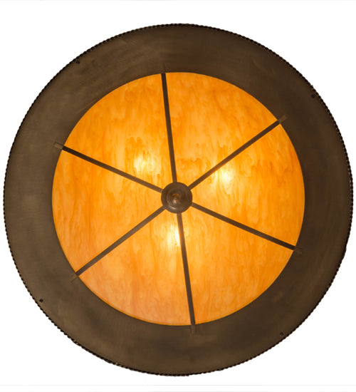 Meyda Lighting Obsidian 36" 6-Light Antique Copper Pendant Light With Ambra Siena Idalight Shade Glass