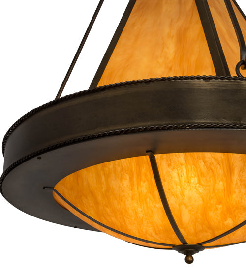 Meyda Lighting Obsidian 36" 6-Light Antique Copper Pendant Light With Ambra Siena Idalight Shade Glass