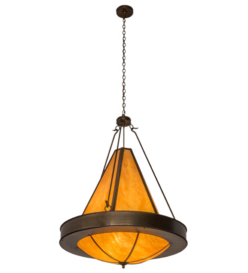 Meyda Lighting Obsidian 36" 6-Light Antique Copper Pendant Light With Ambra Siena Idalight Shade Glass