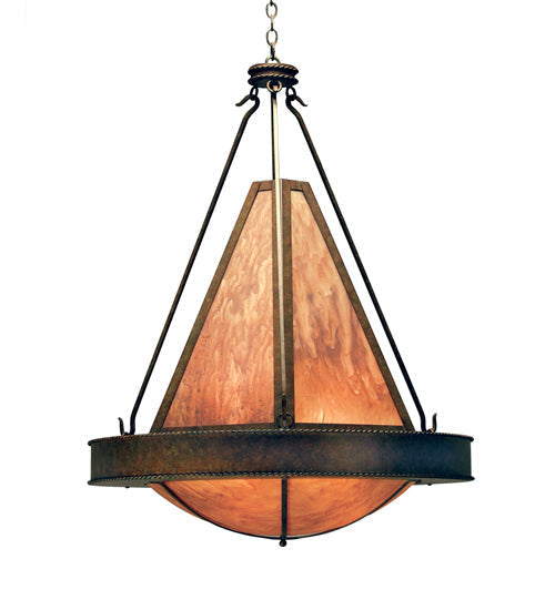 Meyda Lighting Obsidian 36" 6-Light Rusty Nail Pendant Light With Amber Quartz Idalight Shade Glass