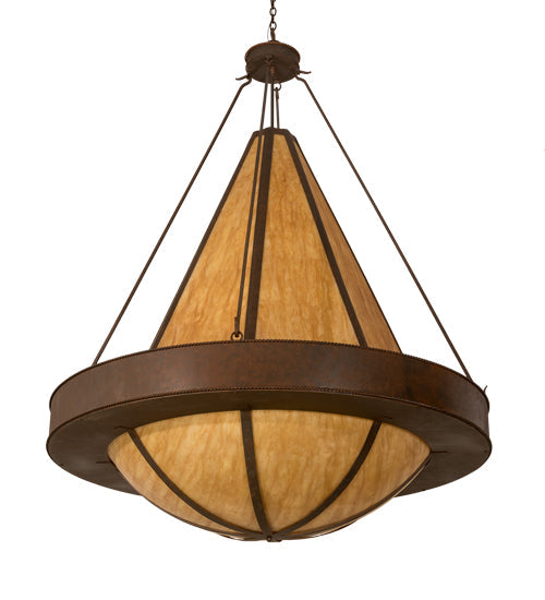 Meyda Lighting Obsidian 60" 12-Light Rusty Nail Pendant Light With Amber Siena Idalight Shade