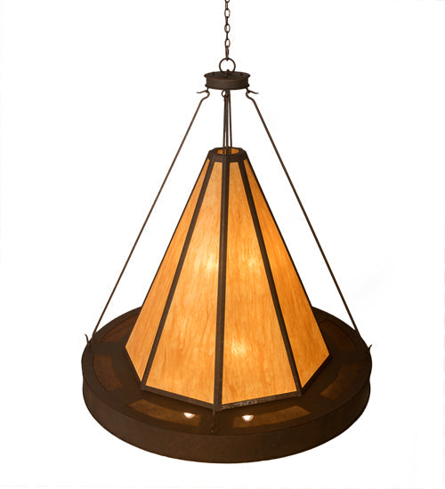 Meyda Lighting Obsidian 60" 12-Light Rusty Nail Pendant Light With Amber Siena Idalight Shade