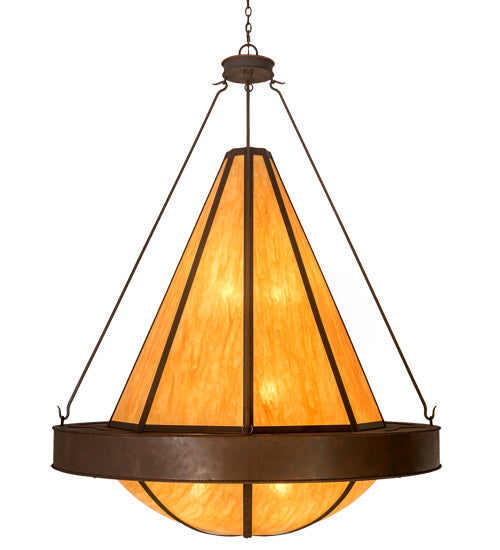 Meyda Lighting Obsidian 60" 12-Light Rusty Nail Pendant Light With Amber Siena Idalight Shade