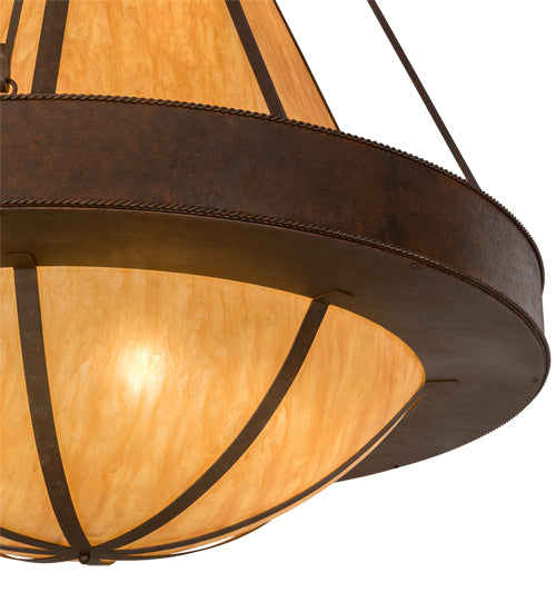 Meyda Lighting Obsidian 60" 12-Light Rusty Nail Pendant Light With Amber Siena Idalight Shade