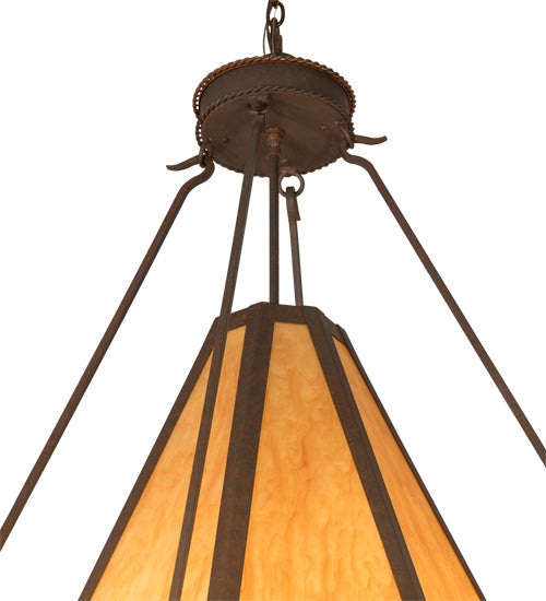 Meyda Lighting Obsidian 60" 12-Light Rusty Nail Pendant Light With Amber Siena Idalight Shade