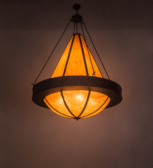 Meyda Lighting Obsidian 60" 12-Light Rusty Nail Pendant Light With Ambra Siena Shade Glass