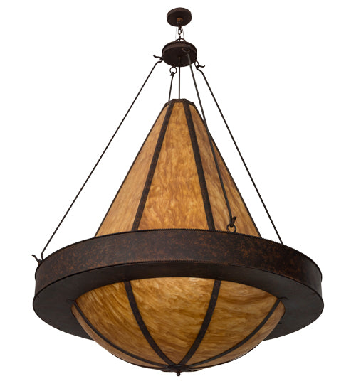 Meyda Lighting Obsidian 60" 12-Light Rusty Nail Pendant Light With Ambra Siena Shade Glass