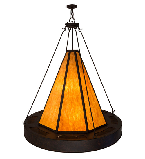 Meyda Lighting Obsidian 60" 12-Light Rusty Nail Pendant Light With Ambra Siena Shade Glass