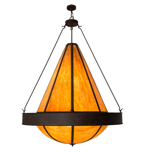 Meyda Lighting Obsidian 60" 12-Light Rusty Nail Pendant Light With Ambra Siena Shade Glass