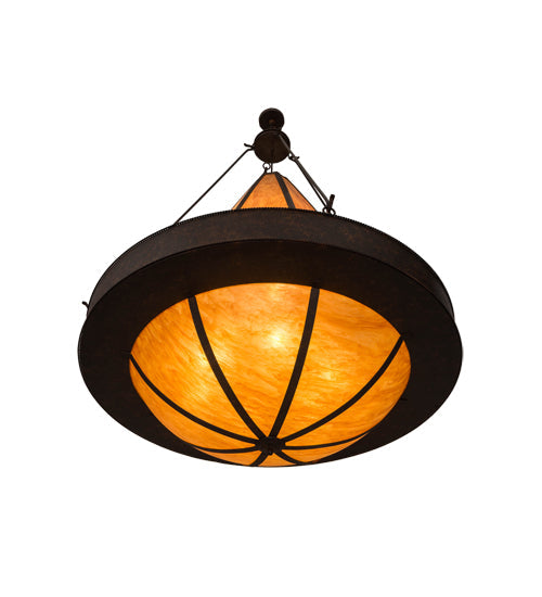 Meyda Lighting Obsidian 60" 12-Light Rusty Nail Pendant Light With Ambra Siena Shade Glass