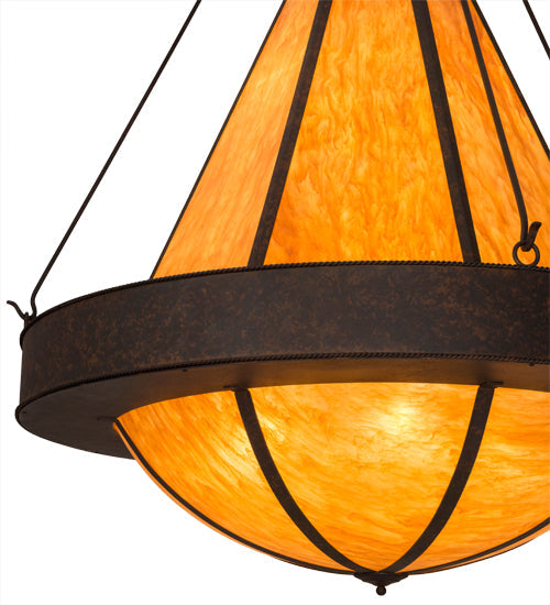 Meyda Lighting Obsidian 60" 12-Light Rusty Nail Pendant Light With Ambra Siena Shade Glass