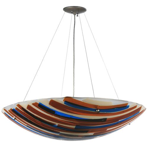 Meyda Lighting Oceano 30" 4-Light Nickel Inverted Pendant Light With Multi-Colored Shade Glass