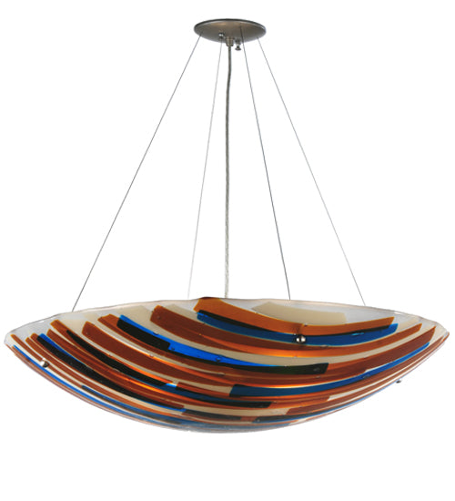 Meyda Lighting Oceano 30" 4-Light Nickel Inverted Pendant Light With Multi-Colored Shade Glass
