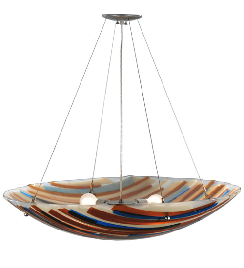 Meyda Lighting Oceano 30" 4-Light Nickel Inverted Pendant Light With Multi-Colored Shade Glass