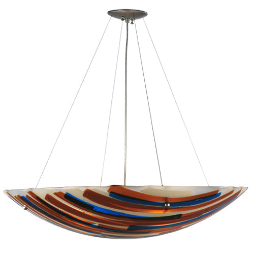 Meyda Lighting Oceano 30" 4-Light Nickel Inverted Pendant Light With Multi-Colored Shade Glass
