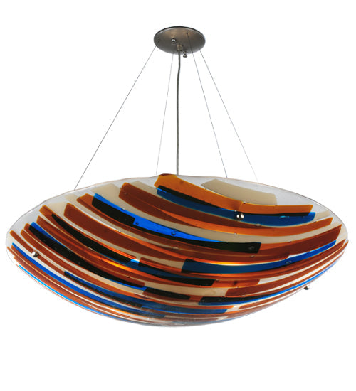 Meyda Lighting Oceano 30" 4-Light Nickel Inverted Pendant Light With Multi-Colored Shade Glass