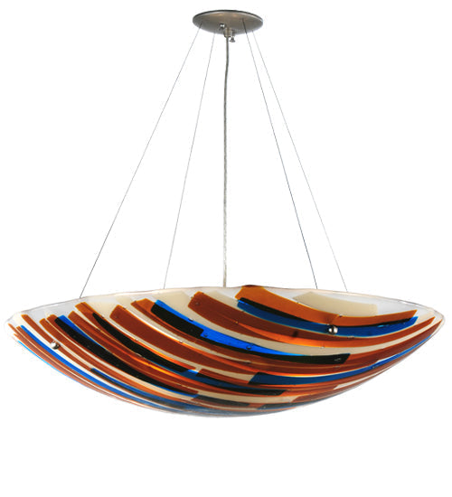 Meyda Lighting Oceano 30" 4-Light Nickel Inverted Pendant Light With Multi-Colored Shade Glass