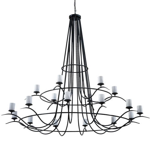 Meyda Lighting Octavia 108" 18-Light Solar Black Chandelier With White Statuario Idalight Shade