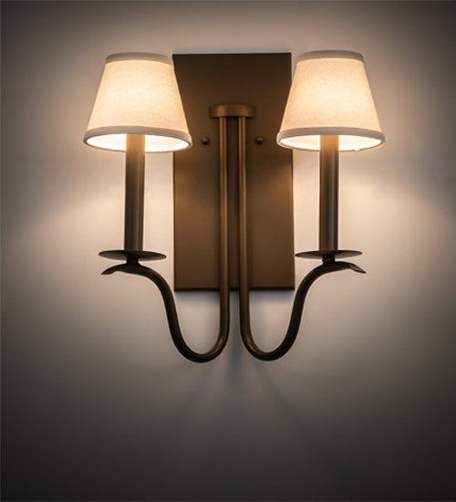 Meyda Lighting Octavia 14" 2-Light Brown Metallic Wall Sconce With Off White Textrene Shade